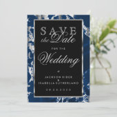 Save The Date Enregistrer la date Deep Blue and Silver Marble (Debout devant)
