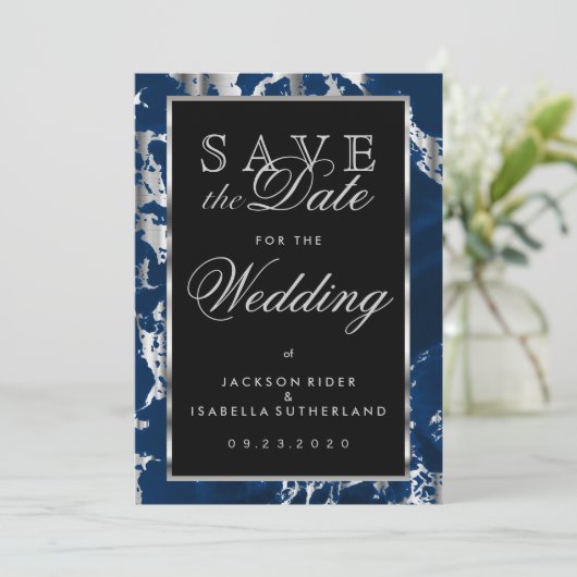 Save The Date Enregistrer la date Deep Blue and Silver Marble (Debout devant)