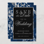 Save The Date Enregistrer la date Deep Blue and Silver Marble (Devant / Derrière)