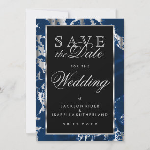 Save The Date Enregistrer la date Deep Blue and Silver Marble