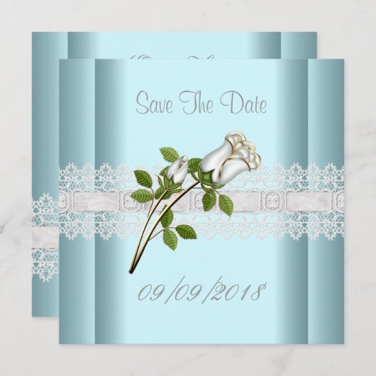 Save The Date Enregistrer La Date Dentelle Bleue Blanche Fleur (Devant / Derrière)