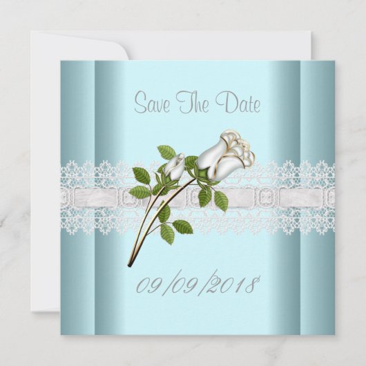 Save The Date Enregistrer La Date Dentelle Bleue Blanche Fleur (Devant)
