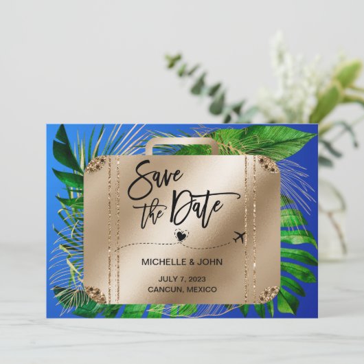 Save The Date Enregistrer la date Destination Mariage valise voy (Debout devant)