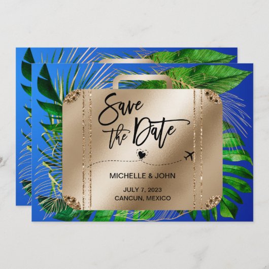 Save The Date Enregistrer la date Destination Mariage valise voy (Devant / Derrière)
