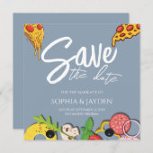 Save The Date Enregistrer La Date Dusty Blue PIZA Moderne Chic (Devant / Derrière)
