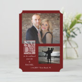Save The Date Enregistrer la date Elegant 2-Photo Mariage rouge  (Debout devant)