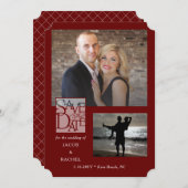 Save The Date Enregistrer la date Elegant 2-Photo Mariage rouge  (Devant / Derrière)