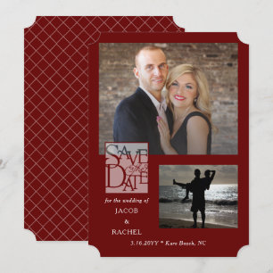 Save The Date Enregistrer la date Elegant 2-Photo Mariage rouge