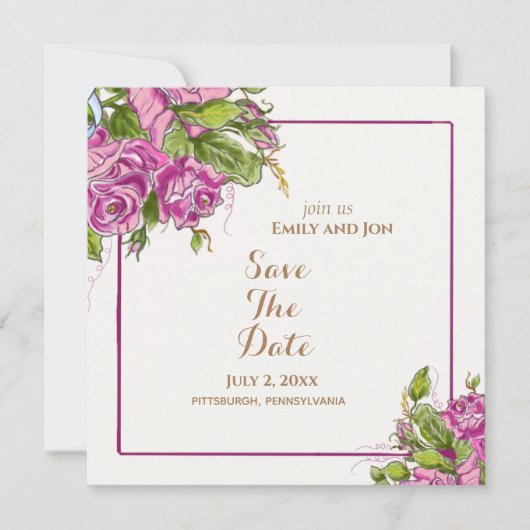 Save The Date Enregistrer la date Elegant Aquarelle rose Roses c (Devant)