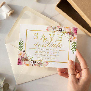 Save The Date Enregistrer la date Elegant Chic Rose Floral Gold 