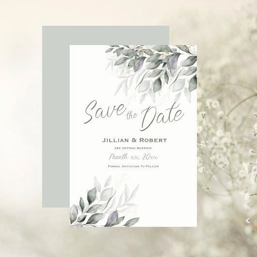 Save The Date Enregistrer la date Elegant Feuilles aquarelle