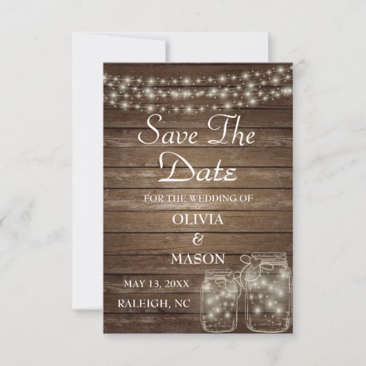 Save The Date Enregistrer la date Elegant Rustic Mason Jar Lumiè (Devant)