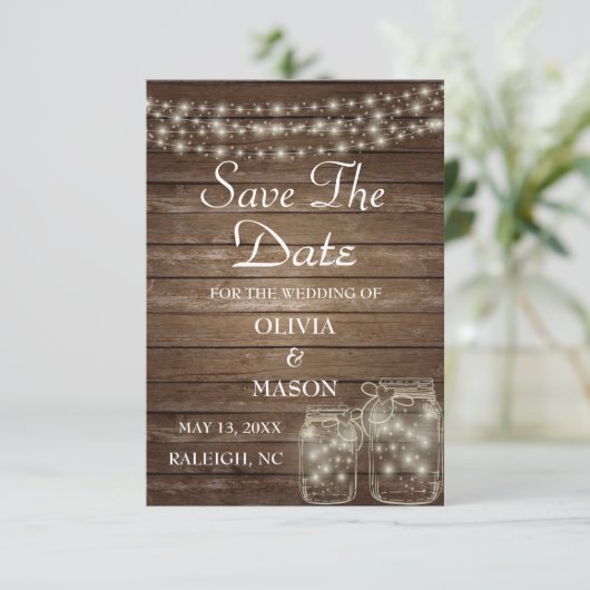 Save The Date Enregistrer la date Elegant Rustic Mason Jar Lumiè (Debout devant)