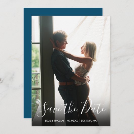 Save The Date Enregistrer la date Elegant Script Simple Photo mo (Devant / Derrière)