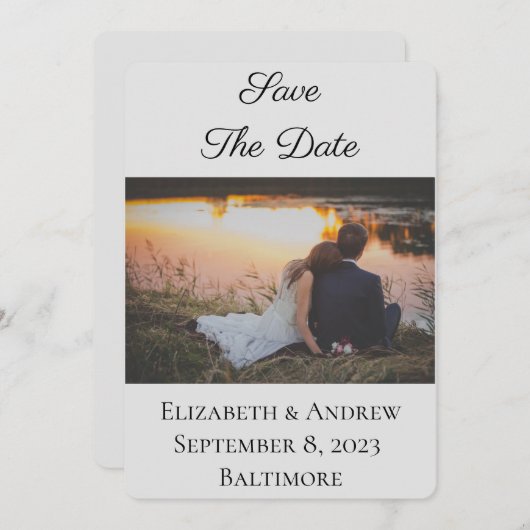 Save The Date Enregistrer La Date Élégante Photo Officielle Gris (Devant / Derrière)
