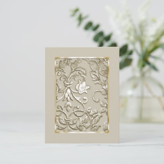 Save The Date Enregistrer la date "Embossed" Champagne Damask (Debout devant)