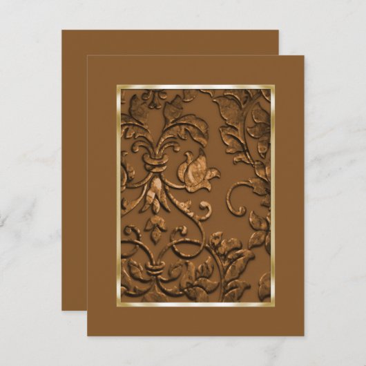 Save The Date Enregistrer la date Embossed Copper Damask (Devant / Derrière)