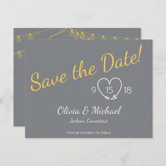 Save The Date Enregistrer la date en jaune et gris (Devant / Derrière)