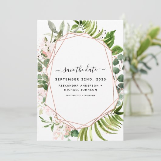 Save The Date Enregistrer la date Eucalyptus vert géométrique (Debout devant)