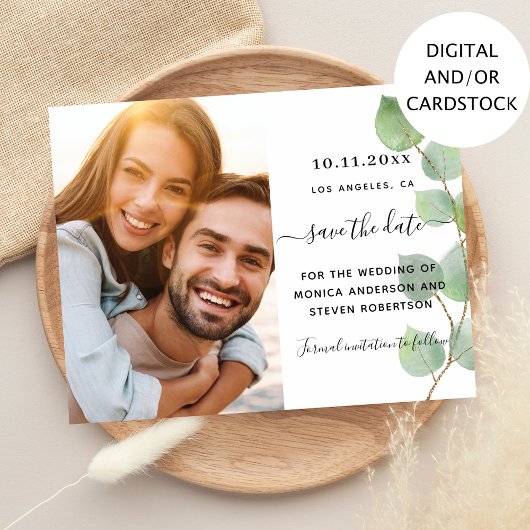 Save The Date Enregistrer la date eucalyptus vert mariage photo