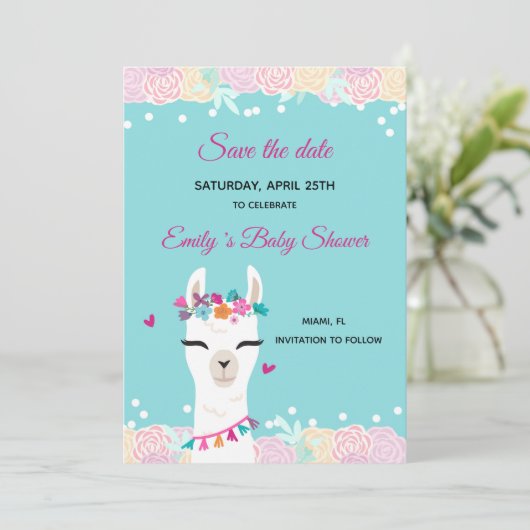 Save The Date Enregistrer La Date Face Alpaca Lama (Debout devant)
