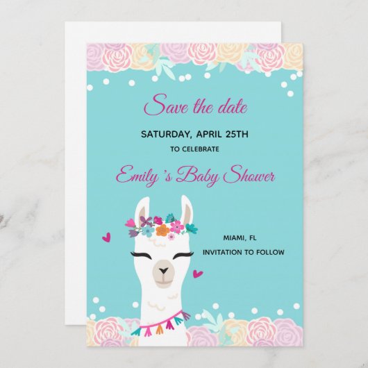 Save The Date Enregistrer La Date Face Alpaca Lama (Devant / Derrière)