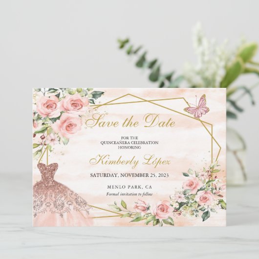 Save The Date Enregistrer la date Fleurs roses blanches (Debout devant)