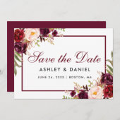 Save The Date Enregistrer La Date Floral Burgundy BB (Devant / Derrière)