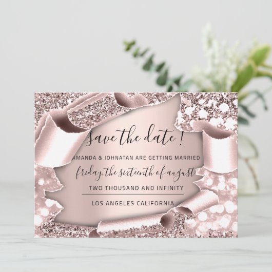 Save The Date Enregistrer La Date Florals Rose 3D Royal Frame (Debout devant)