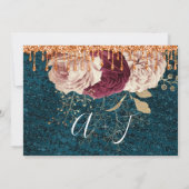 Save The Date Enregistrer La Date Florals Rose Cuivre Drip Turqu (Dos)