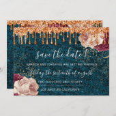 Save The Date Enregistrer La Date Florals Rose Cuivre Drip Turqu (Devant / Derrière)