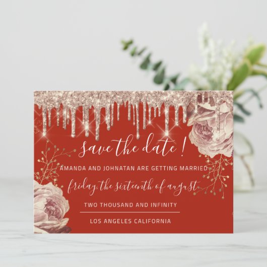 Save The Date Enregistrer La Date Florals Rose Drives Bourgogne (Debout devant)