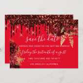 Save The Date Enregistrer La Date Florals Rose Drives Bourgogne  (Devant / Derrière)