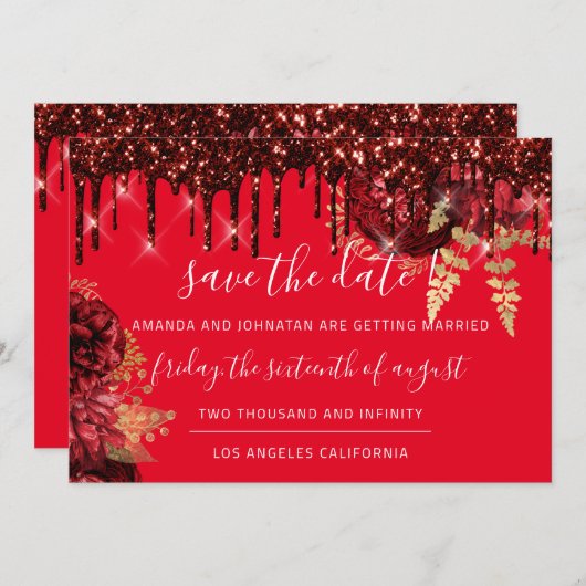 Save The Date Enregistrer La Date Florals Rose Drives Bourgogne  (Devant / Derrière)