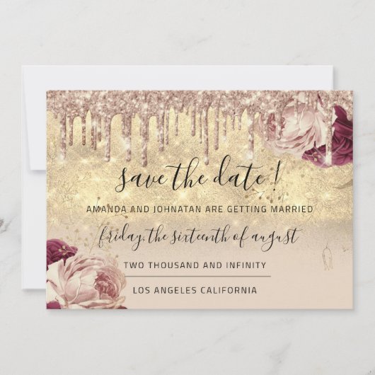 Save The Date Enregistrer La Date Florals Rose Gold Drives Ivory (Devant)