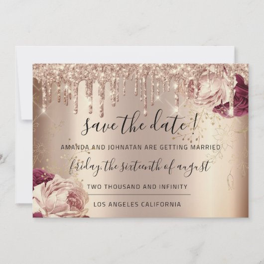 Save The Date Enregistrer La Date Florals Rose Gold Drives Marsa (Devant)