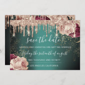 Save The Date Enregistrer La Date Florals Rose Gold Drives Turqu (Devant / Derrière)