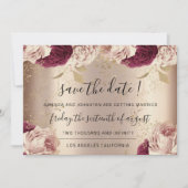 Save The Date Enregistrer La Date Florals Rose Gold Roses Marsal (Devant)