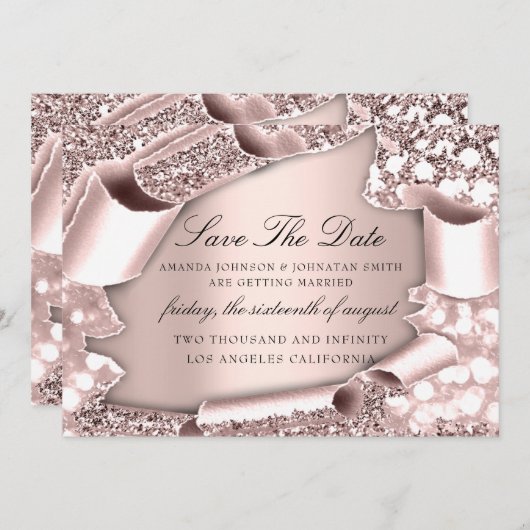 Save The Date Enregistrer La Date Florals Rose Initiales Royales (Devant / Derrière)