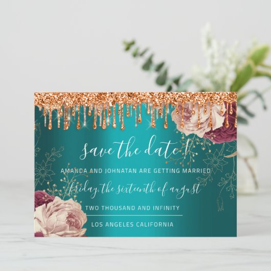 Save The Date Enregistrer La Date Florals Rose  Lecteurs De Cuiv (Debout devant)