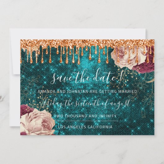 Save The Date Enregistrer La Date Florals Rose Wreath Copper Dri (Devant)