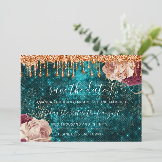 Save The Date Enregistrer La Date Florals Rose Wreath Copper Dri (Debout devant)