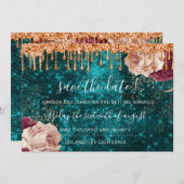 Save The Date Enregistrer La Date Florals Rose Wreath Copper Dri (Devant / Derrière)