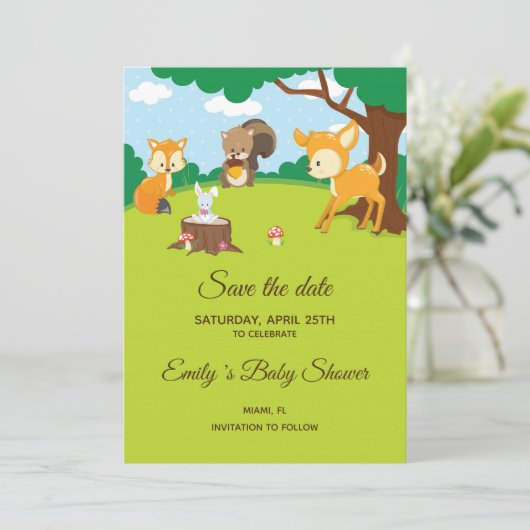 Save The Date Enregistrer La Date Forêt Animaux Bois (Debout devant)