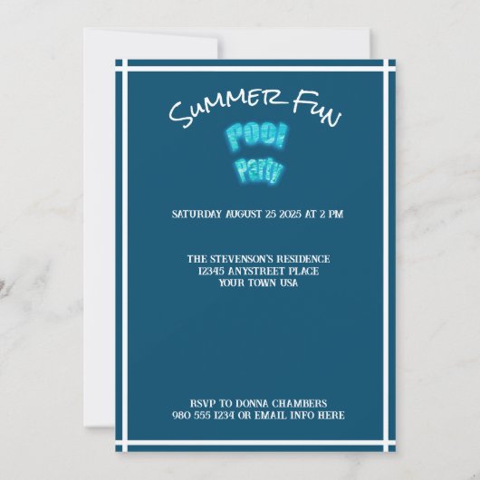 Save The Date Enregistrer la date Fun Pool Party Anniversaire Bl (Dos)