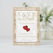Save The Date Enregistrer la date Gold Confetti et White Damask (Debout devant)