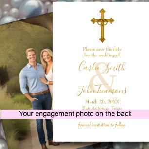 Save The Date Enregistrer la date Gold Cross Mariage Rings 2 Pho