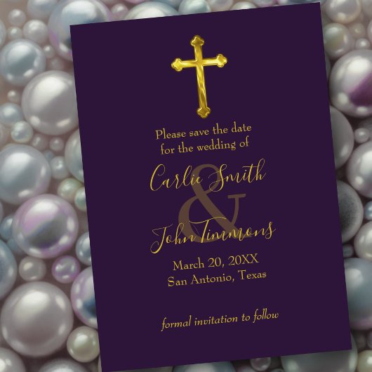 Save The Date Enregistrer la date Gold Cross N'importe quelle co