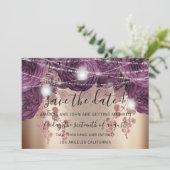 Save The Date Enregistrer La Date Gold Floral Purple Roses Lumiè (Debout devant)