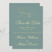 Save The Date Enregistrer la date - Gold Hearts Emerald Green Ma (Devant / Derrière)